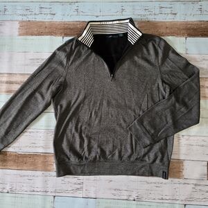 Perry Ellis Men's Charcoal Zip-Neck Sweater with Striped Collar